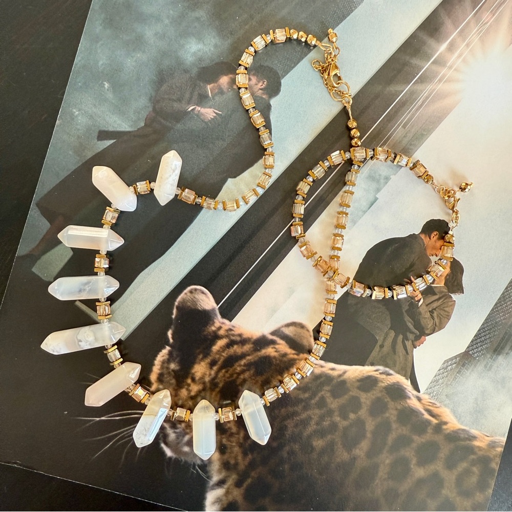 Agate Point Gold Crystal Necklace and Bracelet